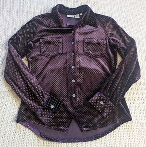 NEWPORT NEWS JEANOLOGY Women's 12 Velvet Blouse Top Purple Gold Long Sleeve